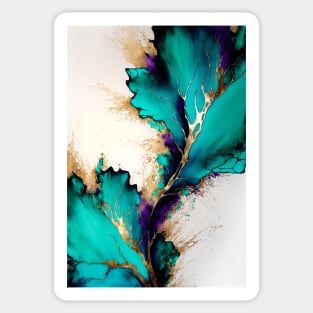 Turquoise Leaves - Abstract Alcohol Ink Resin Art Sticker